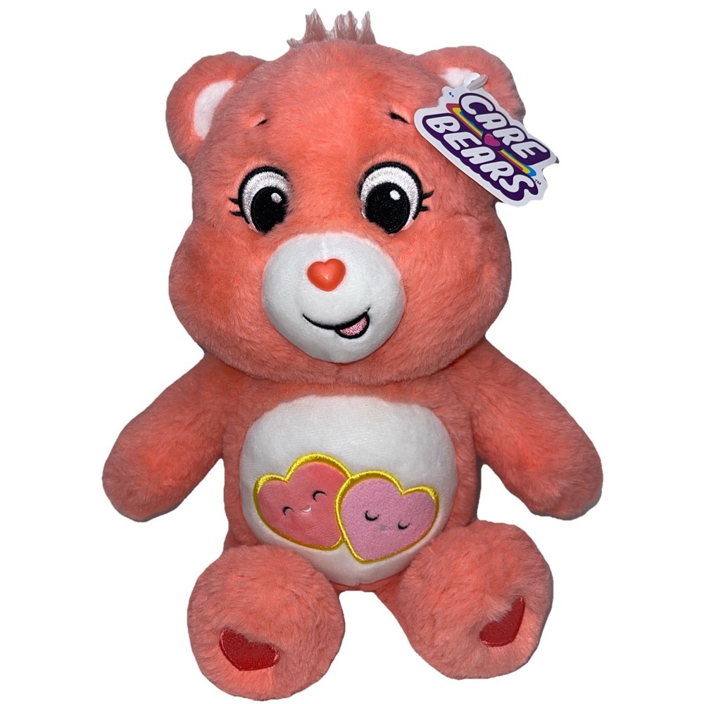 Care Bear Care A Lot 14" Coral Double Pink Heart Yellow Gold Rimmed Tummy W/tag